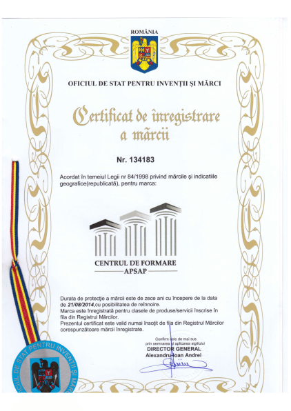 Certificat de inregistrare a marcii