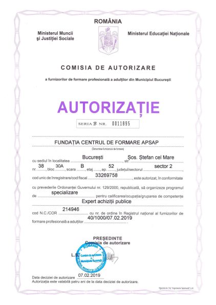 Autorizatie Expert achizitii