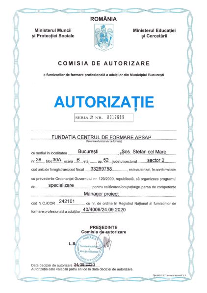 Autorizatie Manager de proiect
