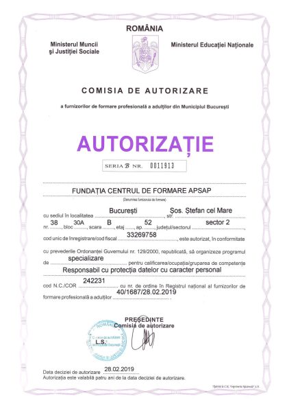 Autorizatie protectia datelor