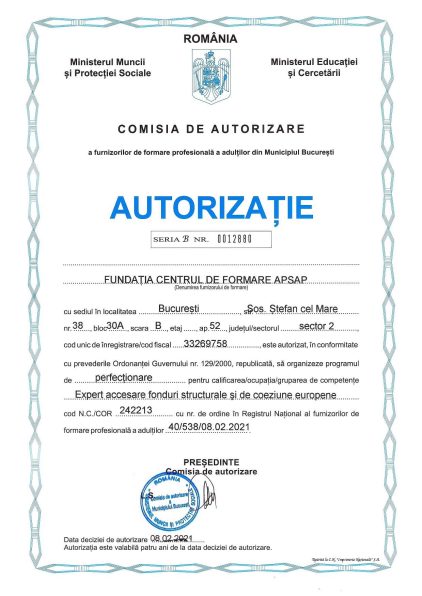 Autorizatie Expert Accesare Fonduri